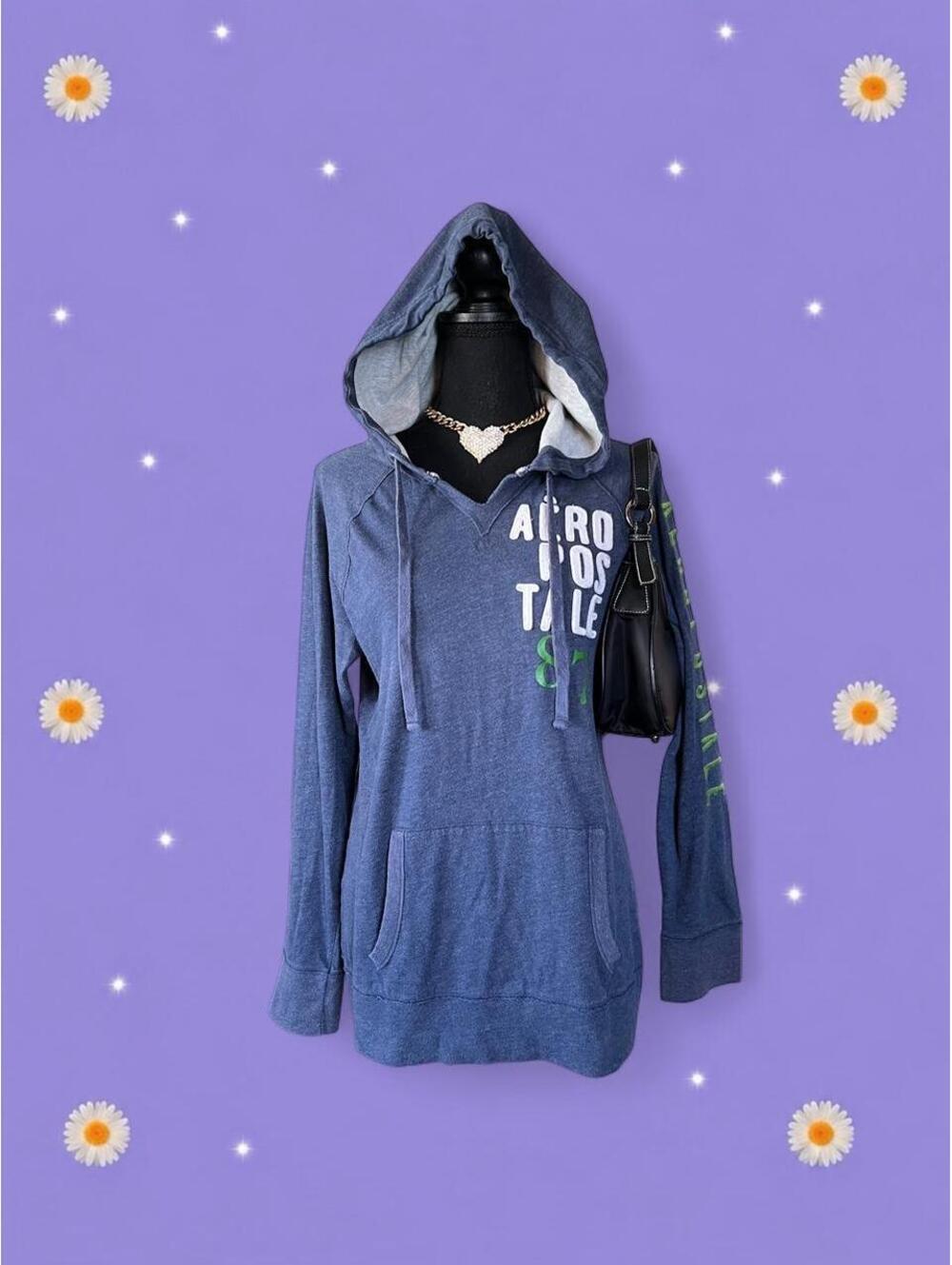 Vintage Y2K Aéropostale 87 lightweight hoodie blue graphic streetwear size XL 💙